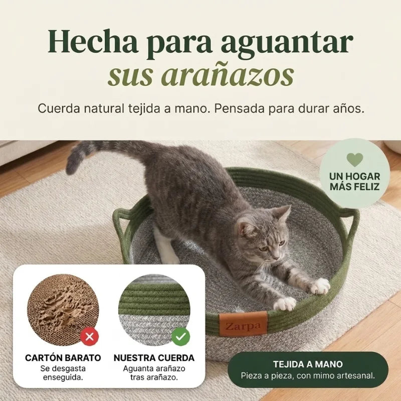 Zarpa™  Cesta Rascador y Cama para Gatos de Cuerda Natural