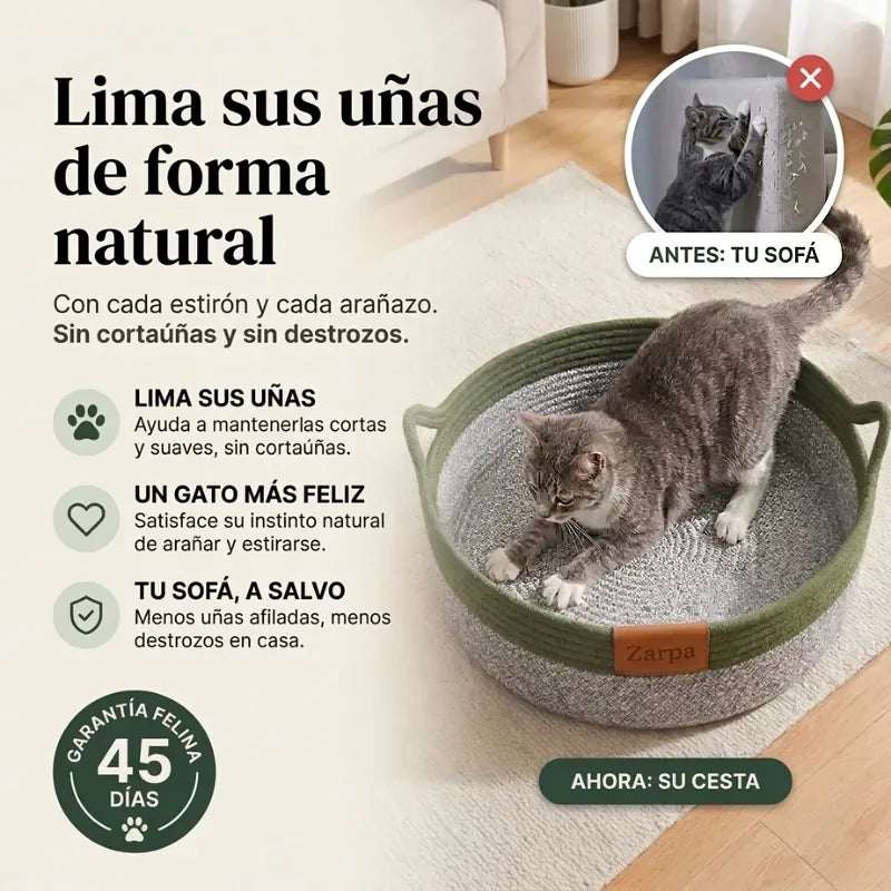 Zarpa™  Cesta Rascador y Cama para Gatos de Cuerda Natural